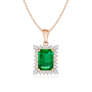7x5mm AAA Vintage Style Emerald-Cut Emerald Halo Pendant in Rose Gold