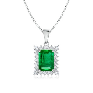 7x5mm AAA Vintage Style Emerald-Cut Emerald Halo Pendant in White Gold