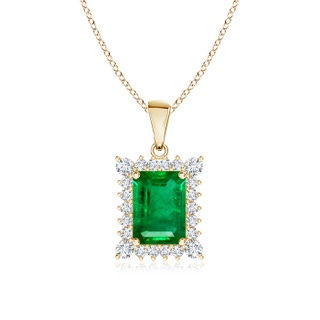 7x5mm AAA Vintage Style Emerald-Cut Emerald Halo Pendant in Yellow Gold