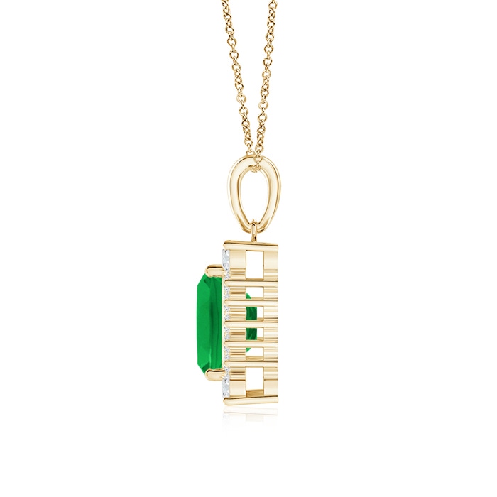 7x5mm AAA Vintage Style Emerald-Cut Emerald Halo Pendant in Yellow Gold Product Image