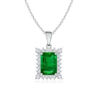 7x5mm AAAA Vintage Style Emerald-Cut Emerald Halo Pendant in P950 Platinum