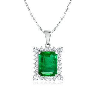 8x6mm AAA Vintage Style Emerald-Cut Emerald Halo Pendant in P950 Platinum