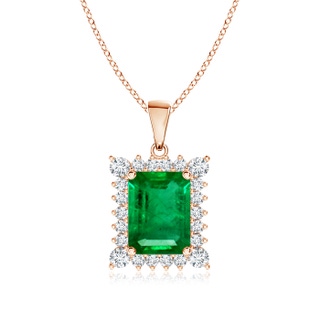 8x6mm AAA Vintage Style Emerald-Cut Emerald Halo Pendant in Rose Gold