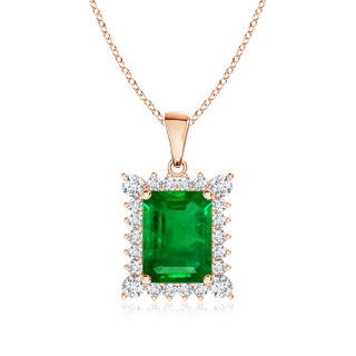 8x6mm AAAA Vintage Style Emerald-Cut Emerald Halo Pendant in 9K Rose Gold