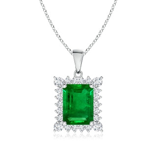 8x6mm AAAA Vintage Style Emerald-Cut Emerald Halo Pendant in P950 Platinum