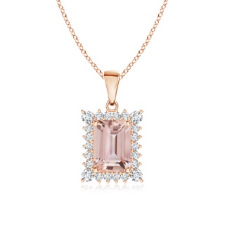 7x5mm AAA Vintage Style Emerald-Cut Morganite Halo Pendant in Rose Gold