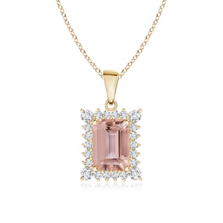 7x5mm AAAA Vintage Style Emerald-Cut Morganite Halo Pendant in Yellow Gold