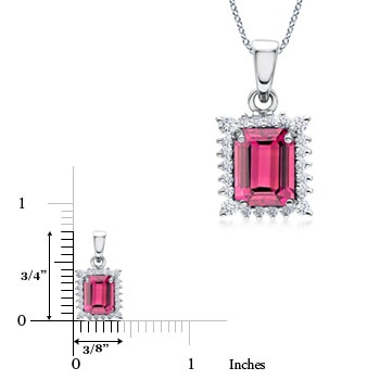 7x5mm AA Vintage Style Emerald-Cut Pink Tourmaline Halo Pendant in White Gold Product Image