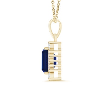 7x5mm AAA Vintage Style Emerald-Cut Sapphire Halo Pendant in Yellow Gold Product Image
