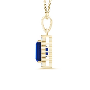 7x5mm Lab-Grown Vintage Style Emerald-Cut Sapphire Halo Pendant in Yellow Gold product image