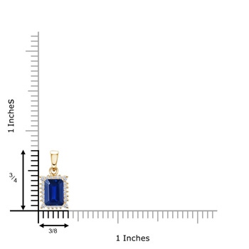 7x5mm Lab-Grown Vintage Style Emerald-Cut Sapphire Halo Pendant in Yellow Gold product image