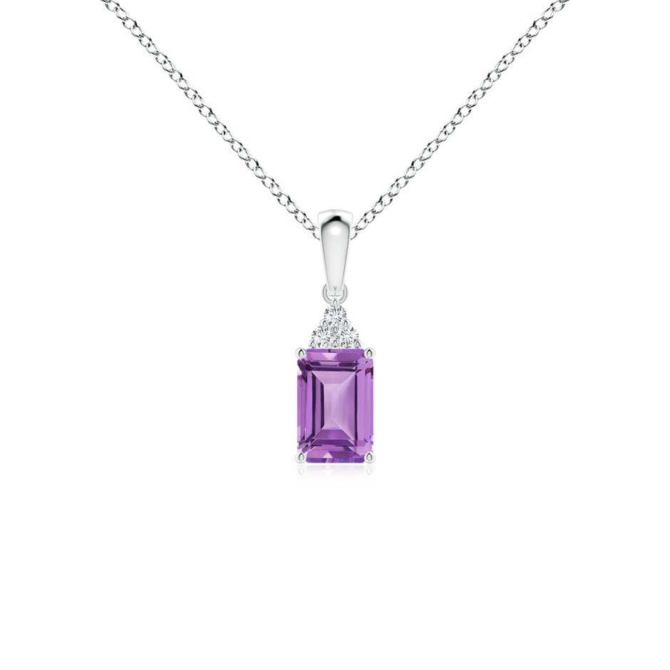 6x4mm A Emerald-Cut Amethyst Pendant with Diamond Trio in S999 Silver 