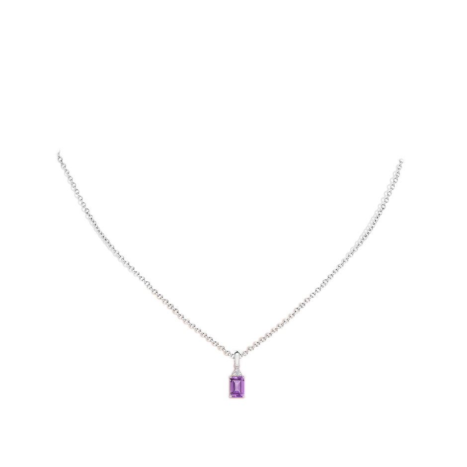 6x4mm A Emerald-Cut Amethyst Pendant with Diamond Trio in S999 Silver body-neck