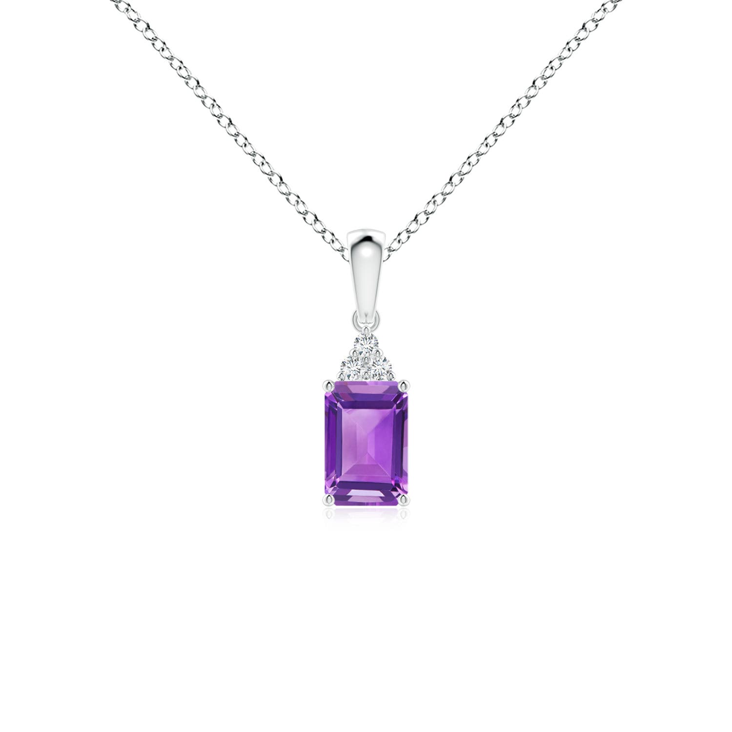Angara Germany Angara 0.55 Carat Emerald-Cut Amethyst Pendant with Diamond Trio in Platinum SP0161AMD-PT-AA-6x4