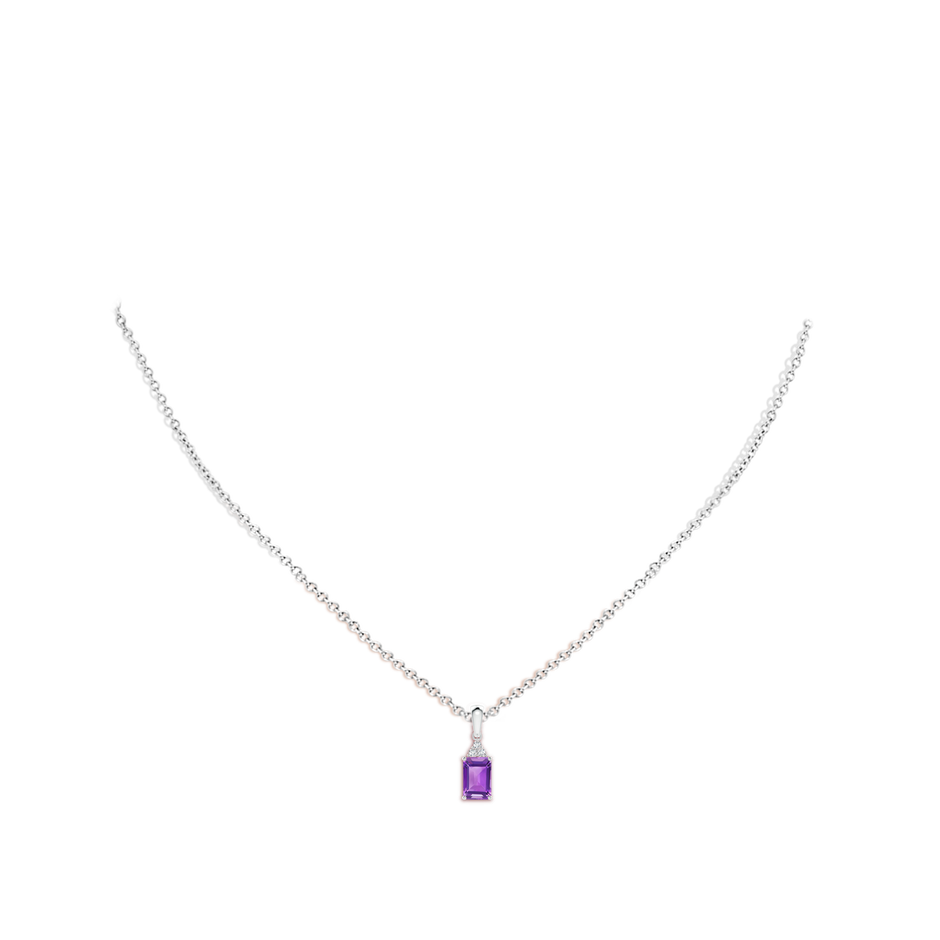 6x4mm AA Emerald-Cut Amethyst Pendant with Diamond Trio in S999 Silver body-neck