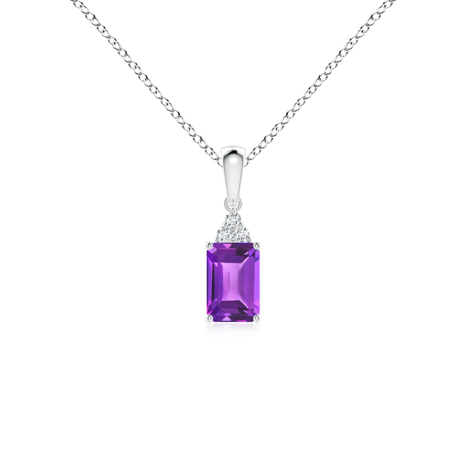 Angara Germany Angara 0.55 Carat Emerald-Cut Amethyst Pendant with Diamond Trio in Platinum SP0161AMD-PT-AAA-6x4