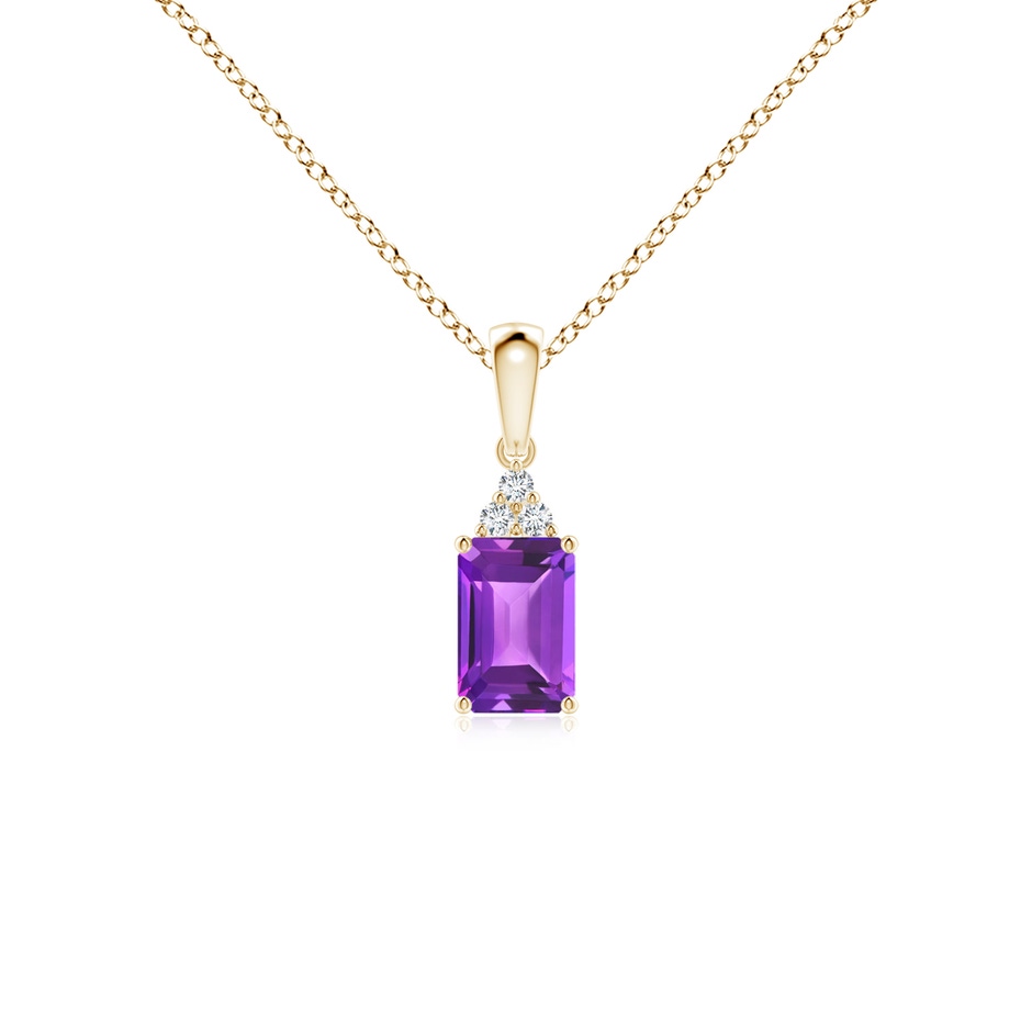 6x4mm AAA Emerald-Cut Amethyst Pendant with Diamond Trio in Yellow Gold 