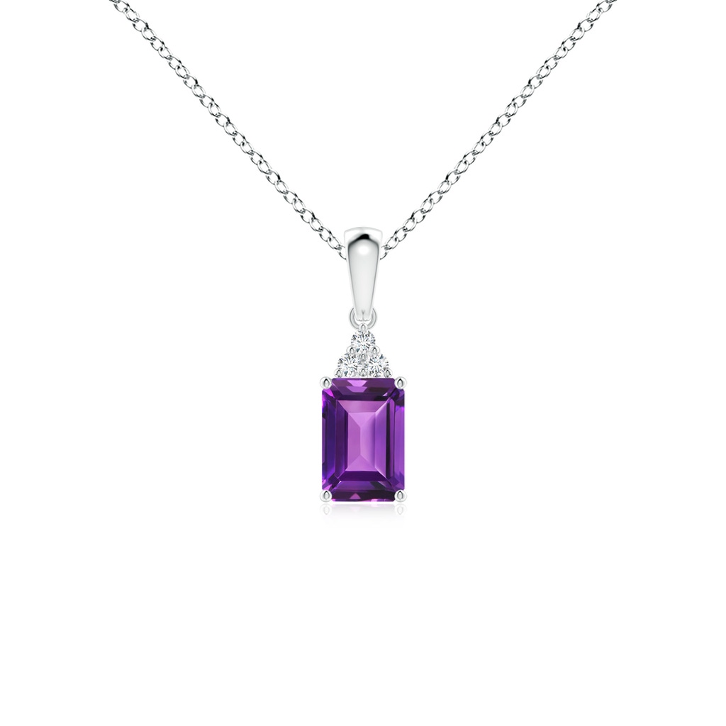 6x4mm AAAA Emerald-Cut Amethyst Pendant with Diamond Trio in S999 Silver