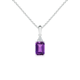 6x4mm AAAA Emerald-Cut Amethyst Pendant with Diamond Trio in White Gold
