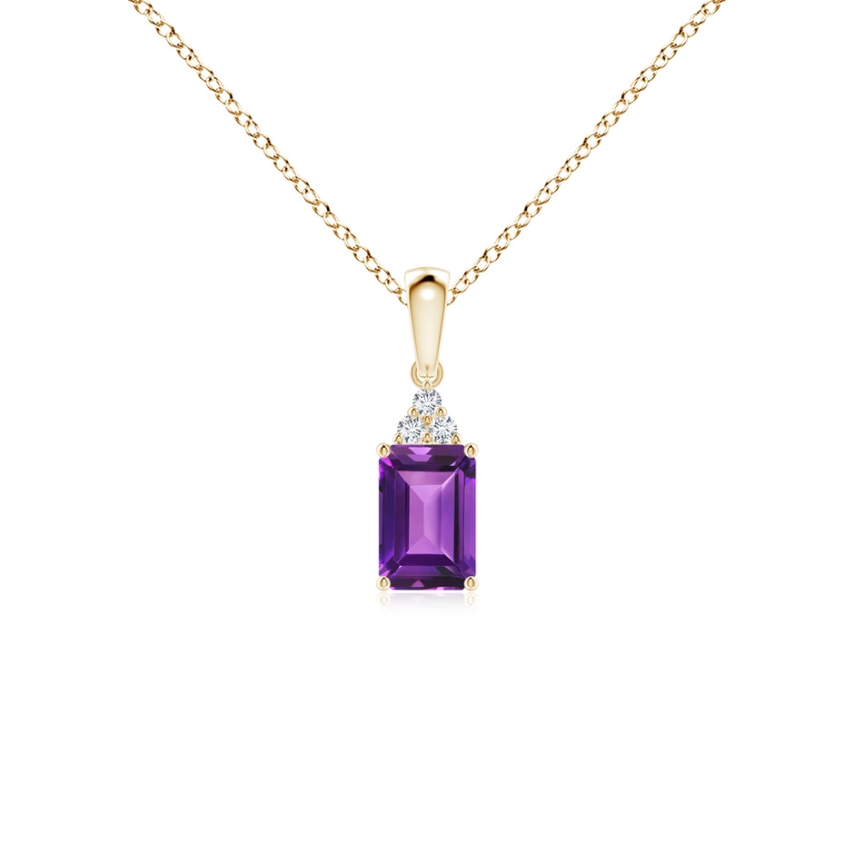 6x4mm AAAA Emerald-Cut Amethyst Pendant with Diamond Trio in Yellow Gold 