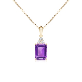 7x5mm AA Emerald-Cut Amethyst Pendant with Diamond Trio in 9K Yellow Gold