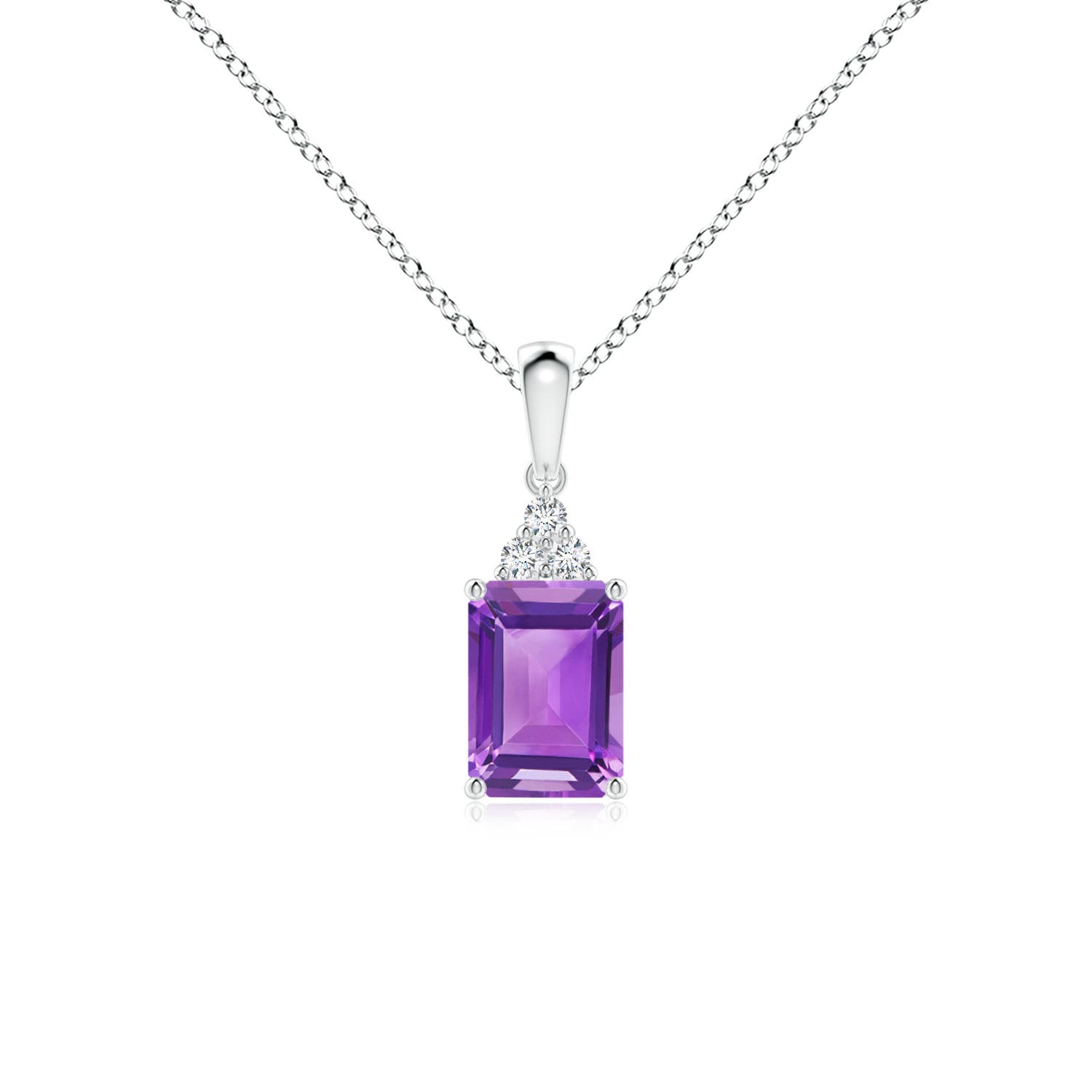 Angara Germany Angara 0.9 Carat Emerald-Cut Amethyst Pendant with Diamond Trio in Platinum SP0161AMD-PT-AA-7x5
