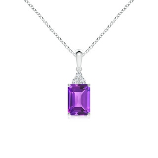 7x5mm AAA Emerald-Cut Amethyst Pendant with Diamond Trio in White Gold