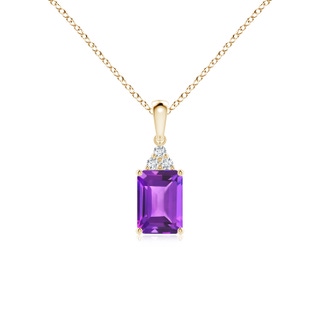 7x5mm AAA Emerald-Cut Amethyst Pendant with Diamond Trio in Yellow Gold