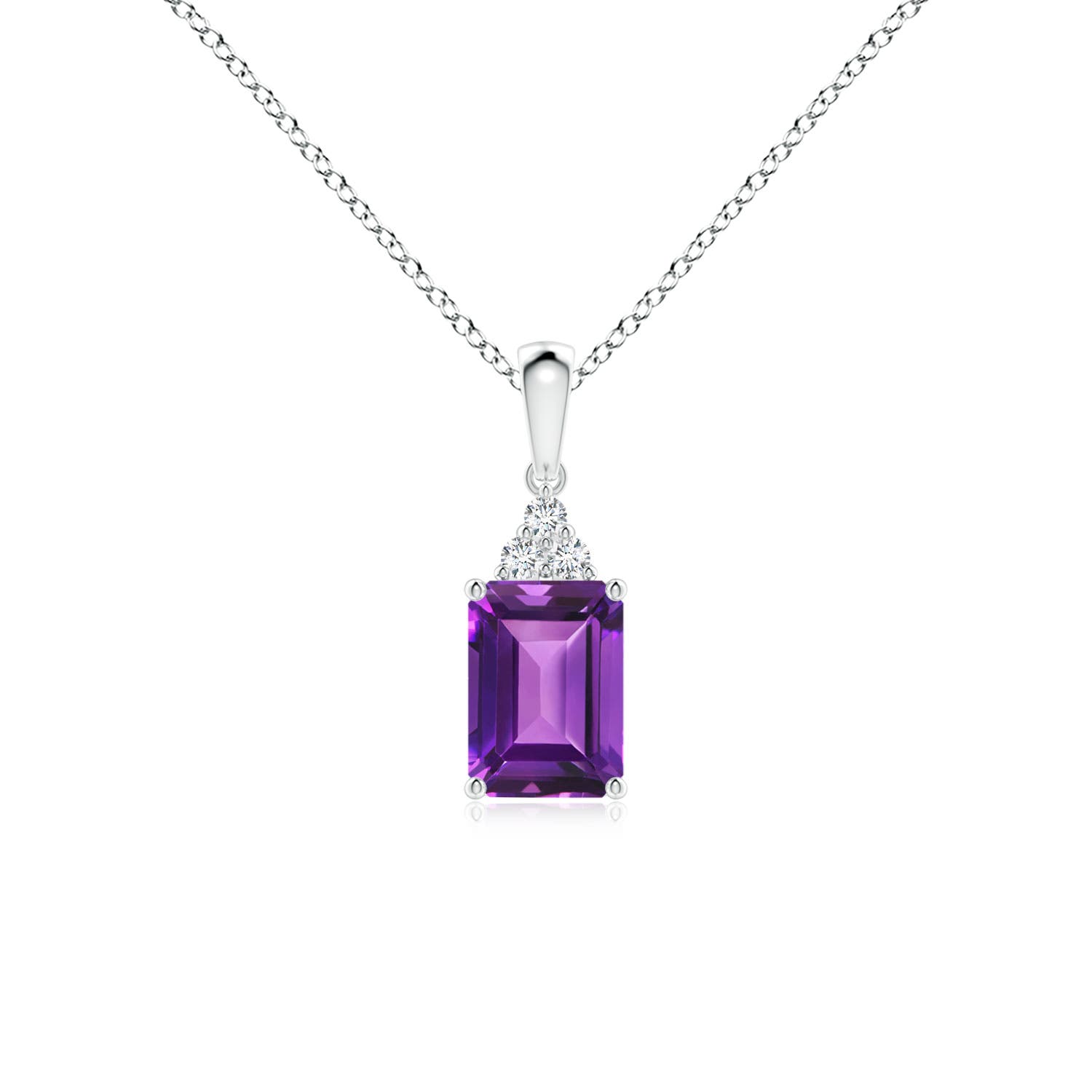 Angara Germany Angara 0.9 Carat Emerald-Cut Amethyst Pendant with Diamond Trio in Platinum SP0161AMD-PT-AAAA-7x5
