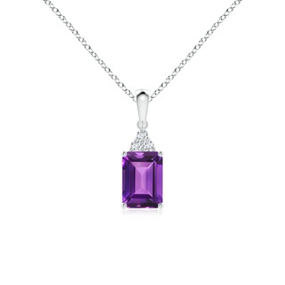 7x5mm AAAA Emerald-Cut Amethyst Pendant with Diamond Trio in P950 Platinum