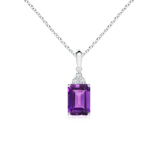 7x5mm AAAA Emerald-Cut Amethyst Pendant with Diamond Trio in S999 Silver
