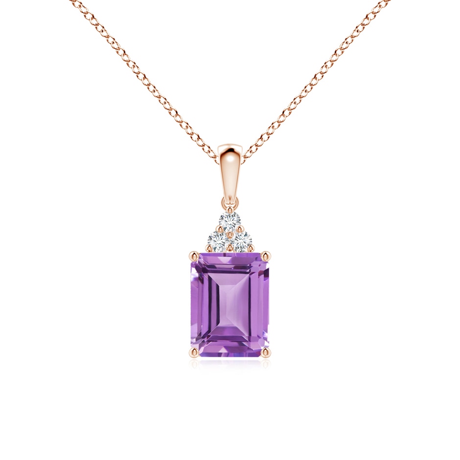 8x6mm A Emerald-Cut Amethyst Pendant with Diamond Trio in Rose Gold 