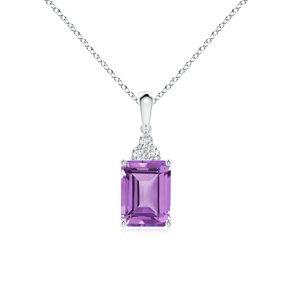 8x6mm A Emerald-Cut Amethyst Pendant with Diamond Trio in S999 Silver 