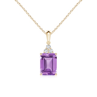 8x6mm A Emerald-Cut Amethyst Pendant with Diamond Trio in Yellow Gold