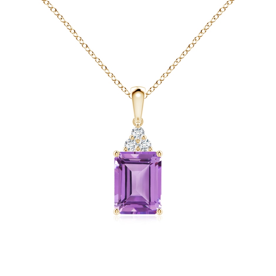 8x6mm A Emerald-Cut Amethyst Pendant with Diamond Trio in Yellow Gold 