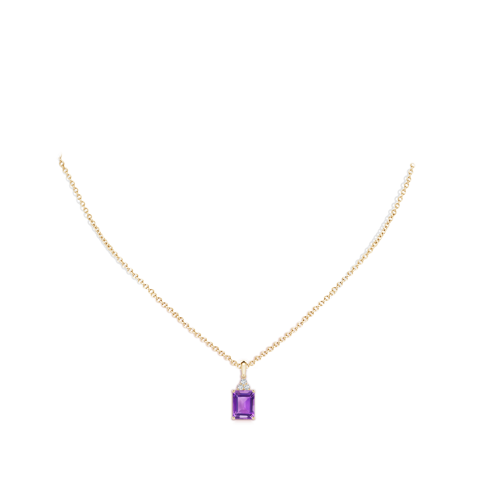 8x6mm AA Emerald-Cut Amethyst Pendant with Diamond Trio in Yellow Gold body-neck