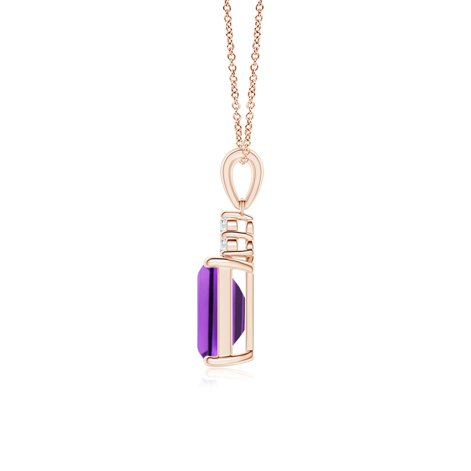 8x6mm AAA Emerald-Cut Amethyst Pendant with Diamond Trio in Rose Gold side-1