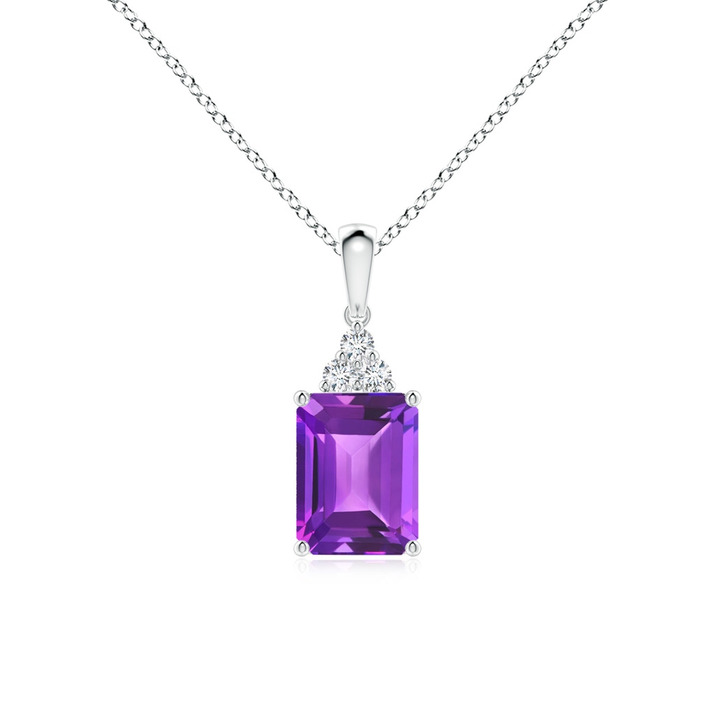8x6mm AAA Emerald-Cut Amethyst Pendant with Diamond Trio in White Gold