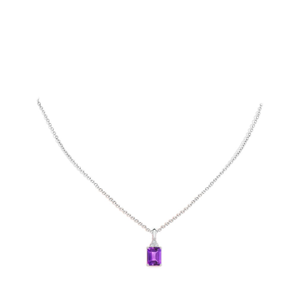 8x6mm AAA Emerald-Cut Amethyst Pendant with Diamond Trio in White Gold Body-Neck