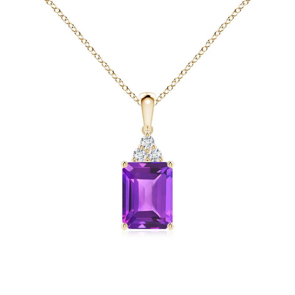 8x6mm AAA Emerald-Cut Amethyst Pendant with Diamond Trio in Yellow Gold 