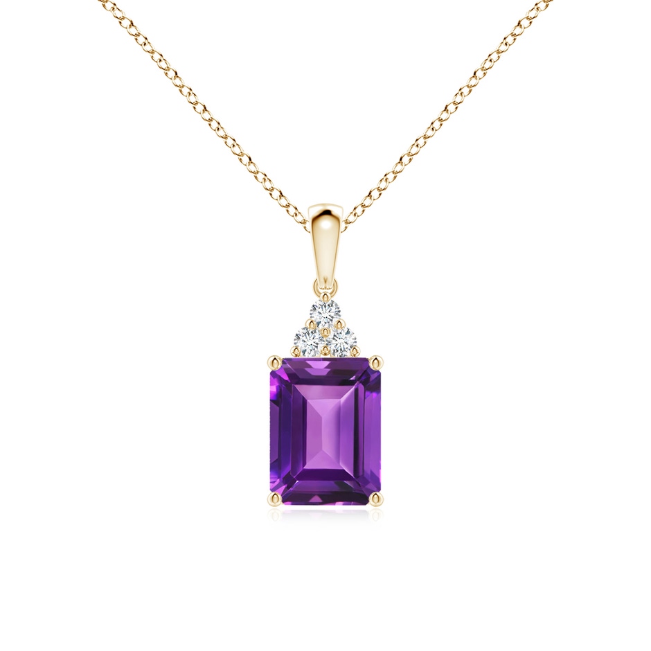 8x6mm AAAA Emerald-Cut Amethyst Pendant with Diamond Trio in Yellow Gold 
