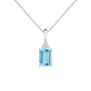 7x5mm AAAA Emerald-Cut Aquamarine Pendant with Diamond Trio in P950 Platinum