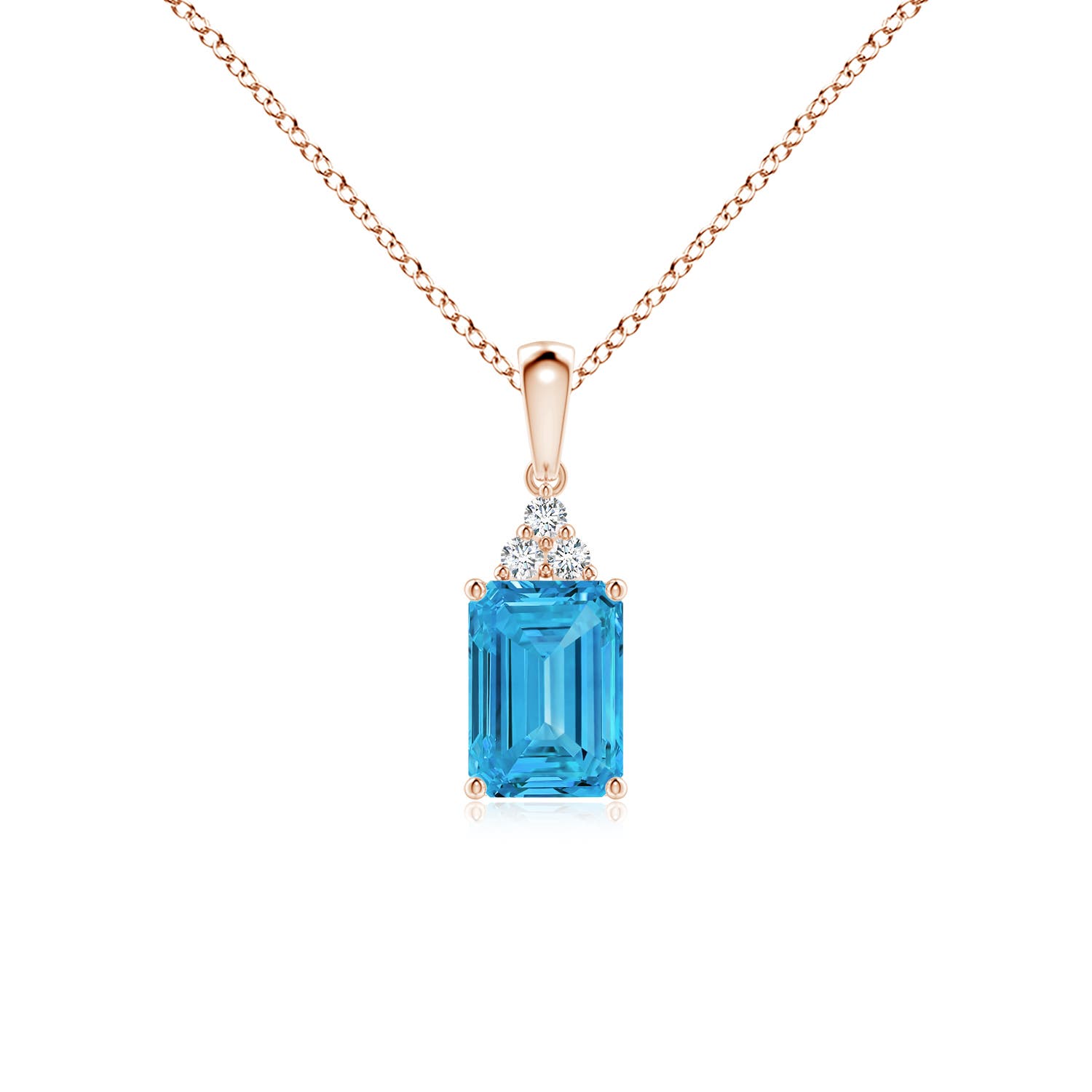 Angara 1.21 CTW Emerald-Cut Fancy Intense Blue Diamond Pendant with Trio Accents in 14K Rose Gold