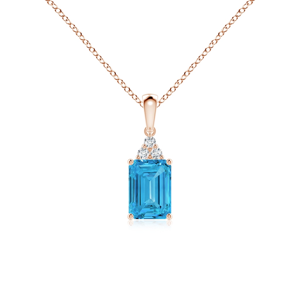 7x5mm AAAA Emerald-Cut Fancy Intense Blue Diamond Pendant with Trio Accents in Rose Gold