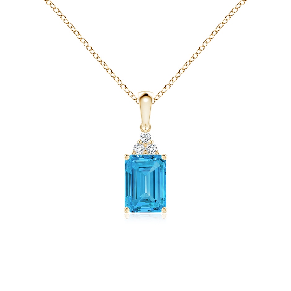 7x5mm AAAA Emerald-Cut Fancy Intense Blue Diamond Pendant with Trio Accents in Yellow Gold 