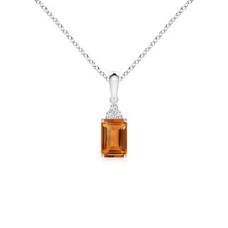 6x4mm AAA Emerald-Cut Citrine Pendant with Diamond Trio in S999 Silver