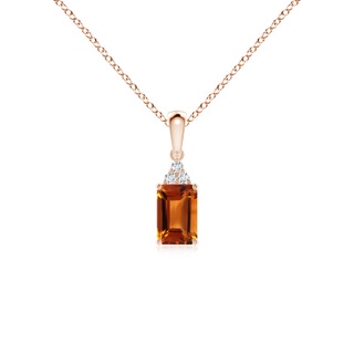 6x4mm AAAA Emerald-Cut Citrine Pendant with Diamond Trio in 9K Rose Gold
