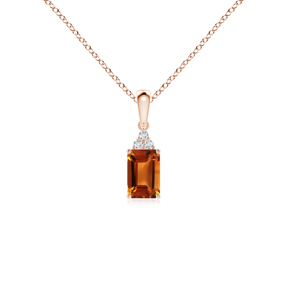 6x4mm AAAA Emerald-Cut Citrine Pendant with Diamond Trio in 9K Rose Gold 