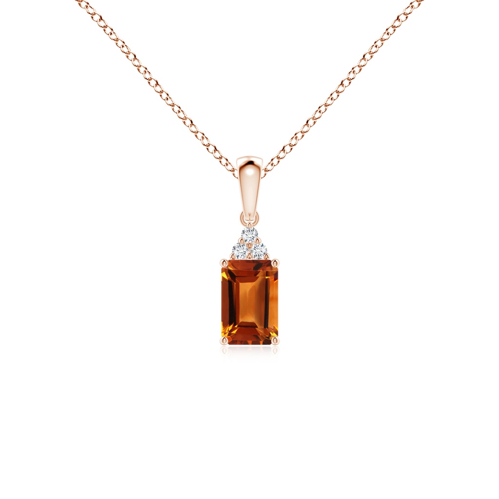 6x4mm AAAA Emerald-Cut Citrine Pendant with Diamond Trio in Rose Gold