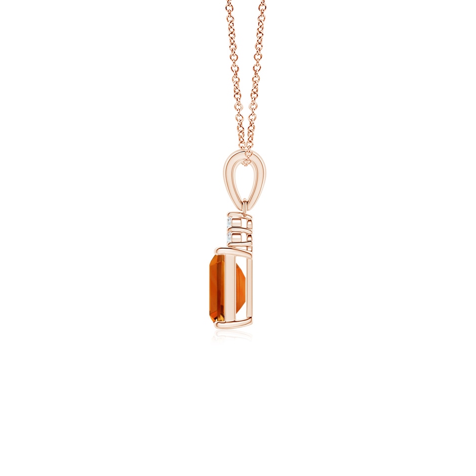 6x4mm AAAA Emerald-Cut Citrine Pendant with Diamond Trio in Rose Gold side-1